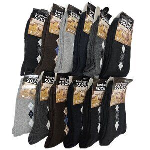 Men’s Lamb Wool Winter Crew Socks 12 Pack – Classic Argyle Warm Hiking & Work